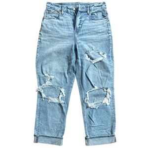 American Eagle Stretch Women Sz 10 Distress Ripped High Rise Straight Blue Jeans